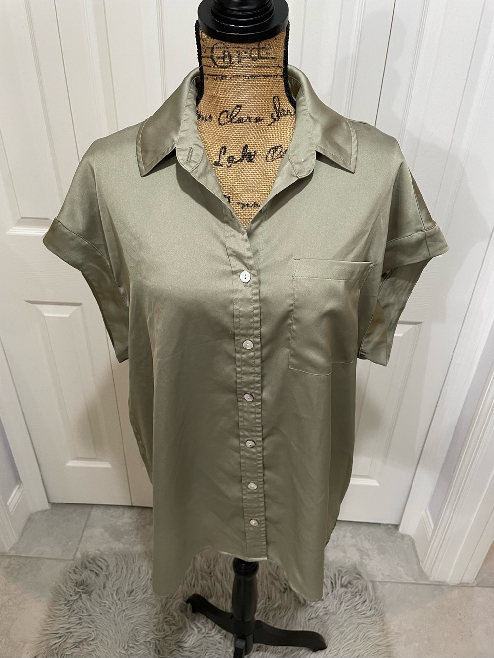 Show Me Your MuMu Best Day Sage Green Satin Button Up Top